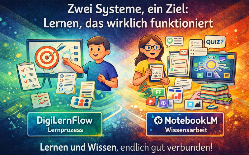 DigiLernFlow steuert Lernen. NotebookLM verarbeitet Wissen